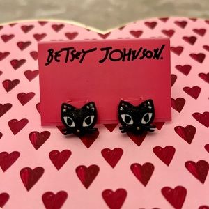 Vintage Betsey Johnson Black Cat Stud Earrings